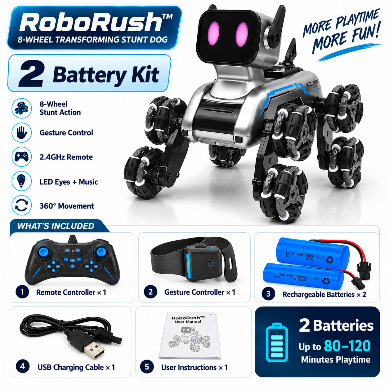 RoboRush™ 8-Wheel Transforming Stunt Dog