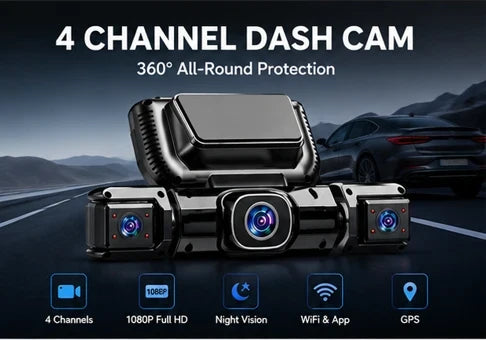 RoadGuard 360™ 4-Channel Dash Cam